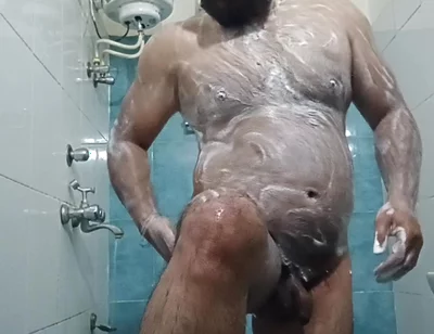 Indian Nude Daddy Enjoying a Hot Shower and Showing off His Wet Body