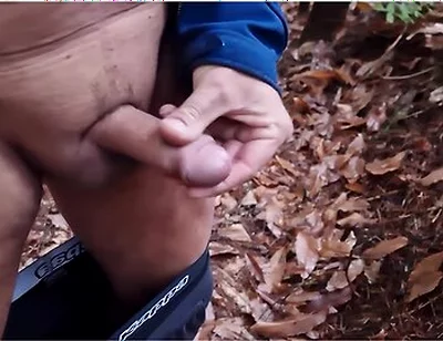 Guy Walks With His Dick Out, Jerks Off And Cums In The Forest