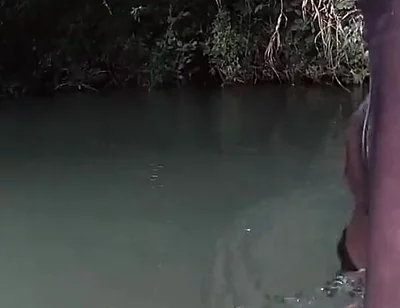 Jerking off in a Public River Untill I Drop a Massive Cumshot in My See Thru Leggings