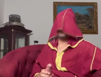 Arab Man with Jellaba Playing with His Muslim Huge Cock