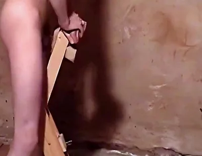 Fleshlight Stand Fuck with Wooden Anal Plug Masturbation