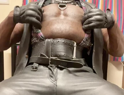 Black Muscle Leather Tit Pump and Play