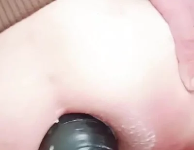 Young Woman in Her Blue Panties Enjoying a Pleasurable Experience with a Mega Dilator