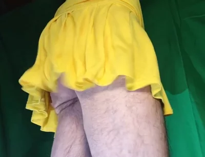 Tiny Yellow Plaid Thong Under Yellow Skirt