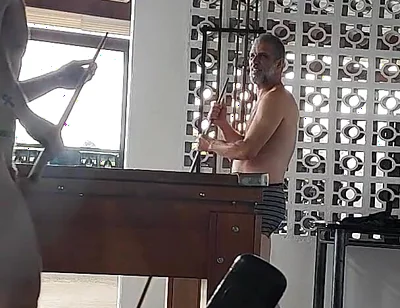 Camera Films Straight Players Playing Pool and Naked