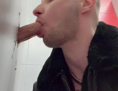 Chav Scally Boy Sucks Big Dick Glory Hole in Public Toilet