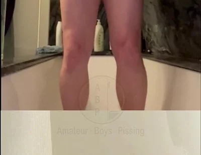 Amateur Guy Pissing in the Bathtub After Desperation, and Wetting His Undies