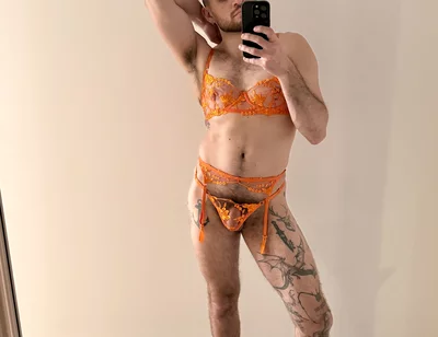 Hairy Sissy Muscle Man in Lingerie and Heels Sensual Striptease, Edging, Wanking, Fingering and Foot Play