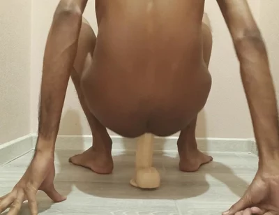 Dirty Gay Boy Taking a Huge Cock Dildo in His Asshole and Moaning Hard