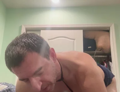 Sissy Stepdaddy in Stepdaughter Tight Shorts Sucking and Fucking Dildi