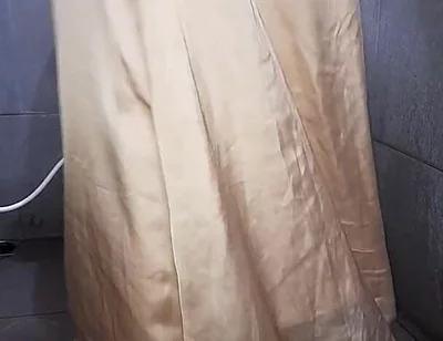 Long Gold Satin Dress Masturbation Cum
