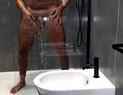 Amateur Hot Shower, Foamy Big Cock - All Naked in Shower Jerk off