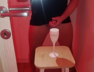 Cum Tasting Mot & Chandon - and a Goblet of Cum to Drink Poured by a Nice Italian Cock