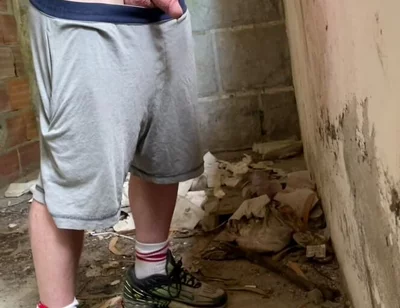 Boy Caught Pissing Handsfree in an Abandoned Building