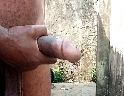 Outdoor Display of Huge Black Cock, Masturbating with Huge Cum
