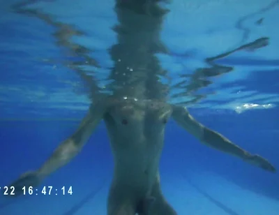 Indoor Public Pool Solo Uncut Nude Fit Man Swimming