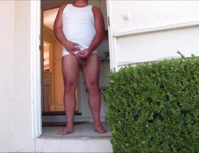 Side Door Jerkoff and Cum