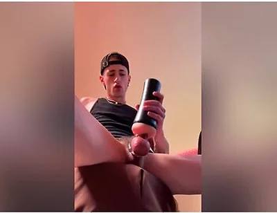 Stroking And Edging My Big Hard Cock With My New Toy, Massive Cum Shot!