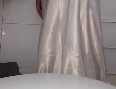 Satin White Long Lingerie Fetish Cum