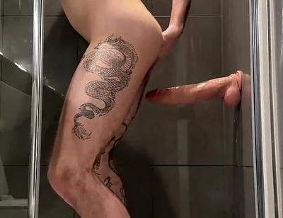 Hungry Locked Bottom Playing with Huge 10 Inches Monster Dildo