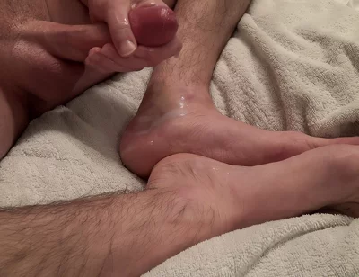 Straight Guy Blasts Thick Ropes of Cum All Over His Smooth Feet Close-up