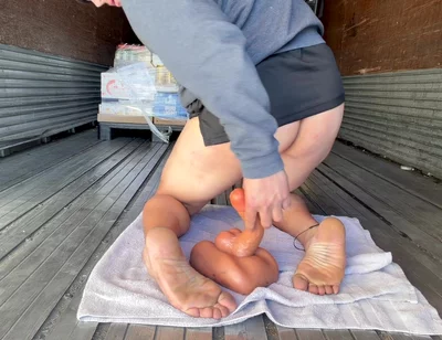 Painted Toe Sissy Rides Dildo in the Back of a Semi