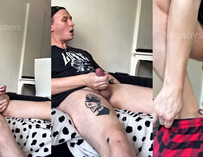 Young Blonde Guy Covered His Body with Cum After Jerking off