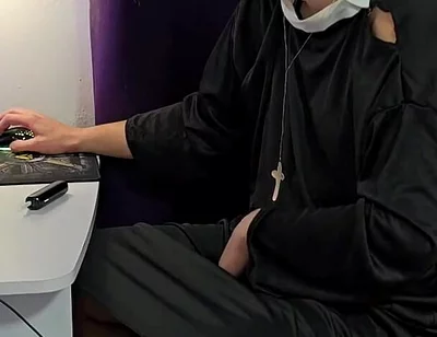 Naughty Priest Gets Horny, Masturbates His Big Dick, and Experiences Orgasm for the First Time in Life