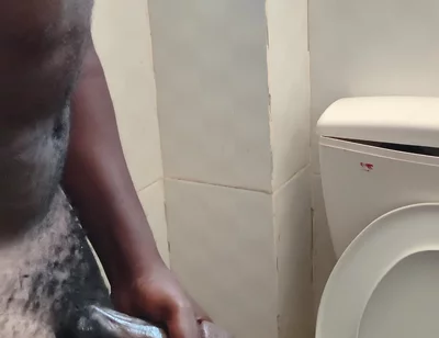 Solo Mature Male Jerking His Black Dick in the Bathroom and Releases Huge Cumload