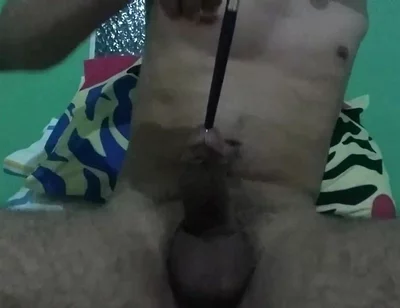Sounding My Colombian Cock with a Brush