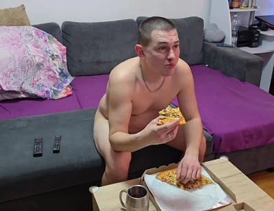 Eating My Favorite Pizza and Watching Bachelor on TV Completely Naked