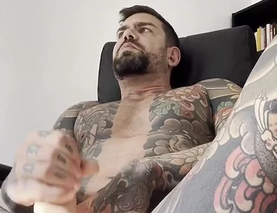 Tattooed Spanish Shows Ass and Jerks off