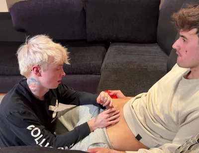 Blonde Twink Dude Sucks Cum Out Of His Mate Whilst He Video Games Fornite