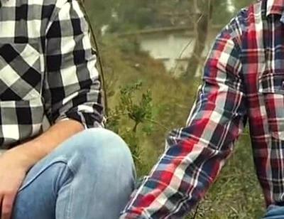 Two Friends Jerkoff in the Forest