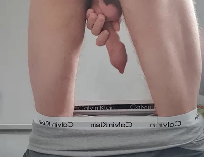 Skinny Twink Bending Over and Playing with Cock Close up