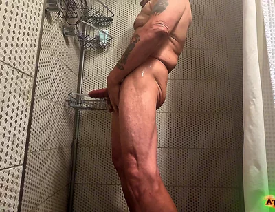 Solo Shower Scene - Soaping up and Dropping Loads