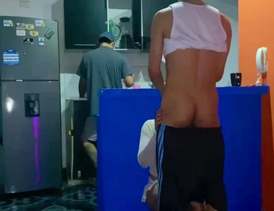 Femboy Gets Fucked Behind Her Boyfriend's Back in the Kitchen