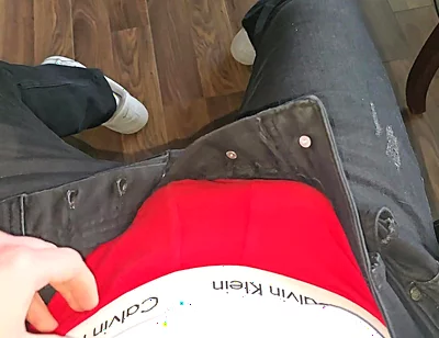 Red Calvin Klein Bulge Gets Slowly Stroked While Colleagues Are Two Meters Away