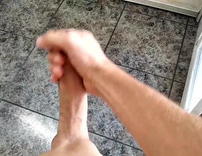 The Huge Fat Cock Took a Long Time to Get Hard, but in the End It Grew and Cums