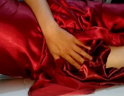 Pulsating Cum Into Red Satin Long Gown
