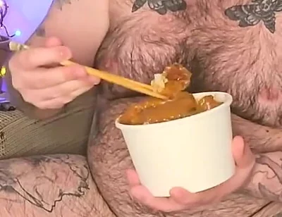 Stepdaddy Stuffs His Face with a Takeaway and Enjoys It so Much He Wanks with the Sauces!