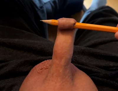Play with the Foreskin of My Little Cock and a Pencil