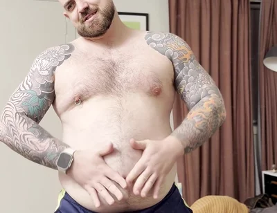 Chubby Bear Plays with His Cock and Belly