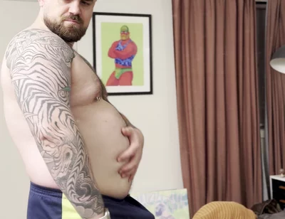 Chubby Bear Plays with His Cock and Belly