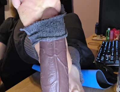 Femboy Gives His BBC Dildo a Footjob