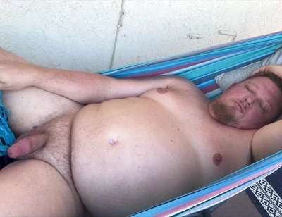 Relaxing Outside and Draingin My Chubby Man Balls