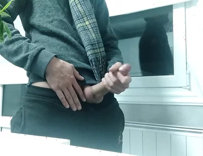 Big Cock Guy with His Scarf, He Is Cold and He Jerks off and Cums to Get Warm