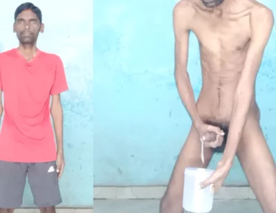 Rajesh Playboy 993 Masturbating Big Cock and Cumming in the Jar. Jerking off Cumshot