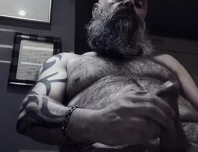 Bearded Stepdad Smoking and Shooting Cum