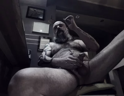 Bearded Stepdad Smoking and Shooting Cum